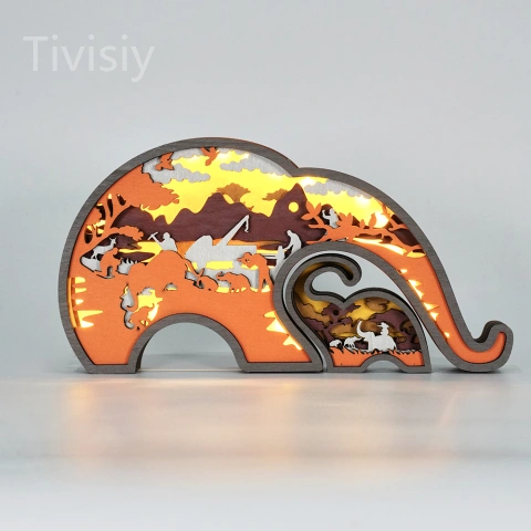 Elephant Protect Baby LED Wooden Night Light Gift for Mother's Day Home Desktop Decor